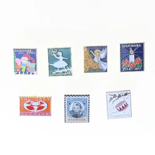 Julefrimærker pins (str. 7 stk 3x2 cm)