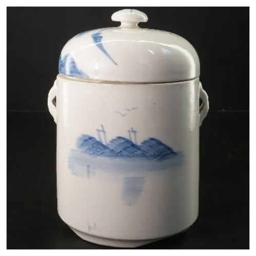 Orientalsk Fajance krukke med låg (str. 21 cm)