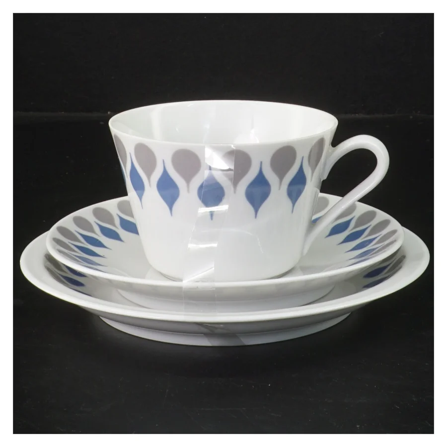 Blå dråbe fra Lymgby Porcelæns Thekop med tallerken (str. Ø 10-18 cm)