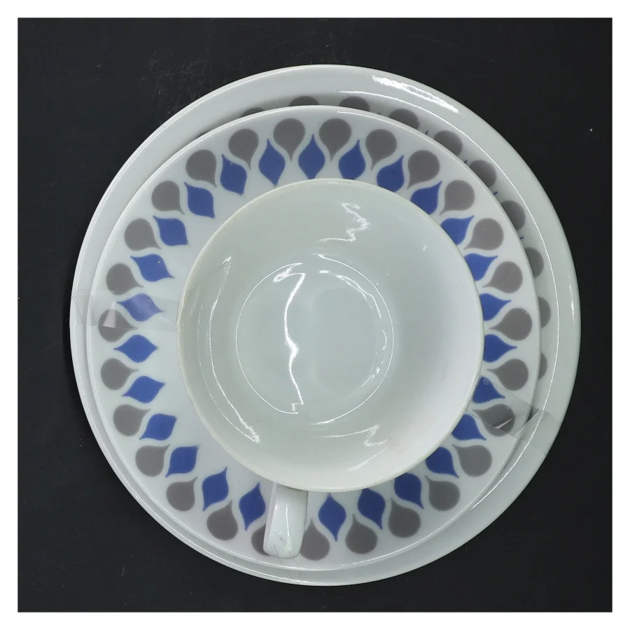 Blå dråbe Porcelæn tekop og tallerken sæt (str. 10-18 cm)