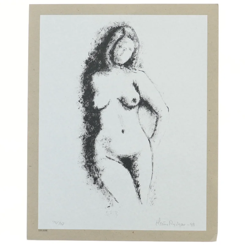  Studie billede kvinde signeret Claus Ryskjær (str. 34x42 cm)