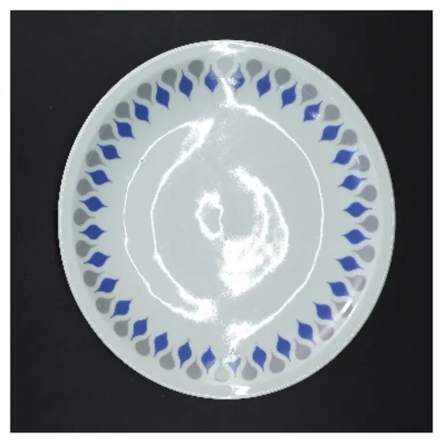 Tallerken 60lå dråbe  med blåt og gråt mønster (str. Ø 24 cm)