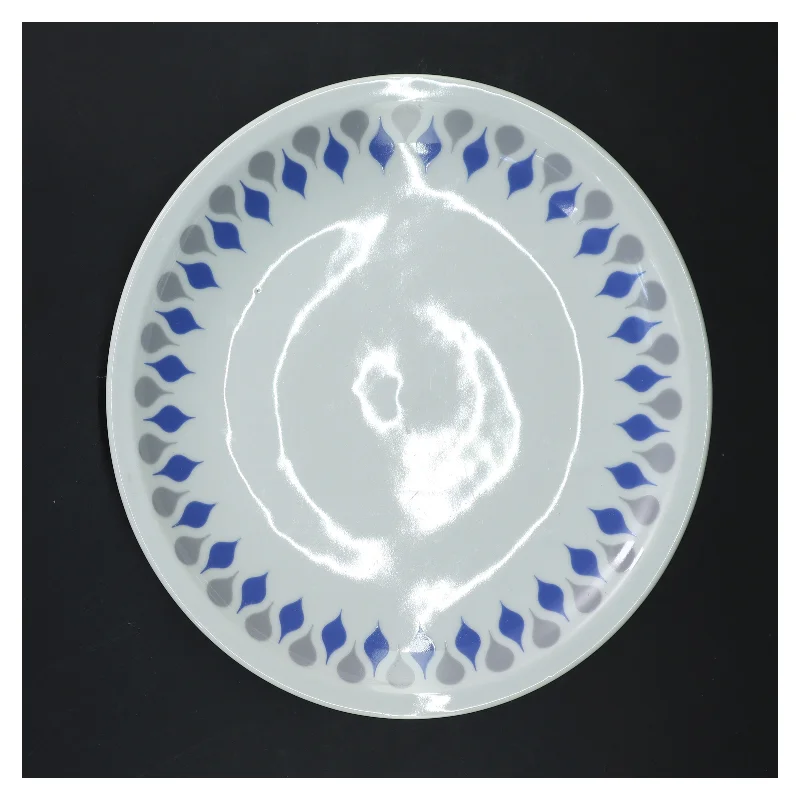Tallerken 60lå dråbe  med blåt og gråt mønster (str. Ø 24 cm)