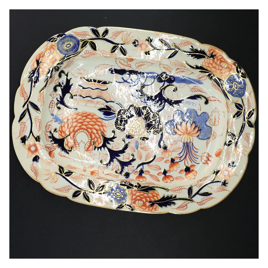 Antikt japansk unikt Porcelænsfad (str. 36 x 27 cm)