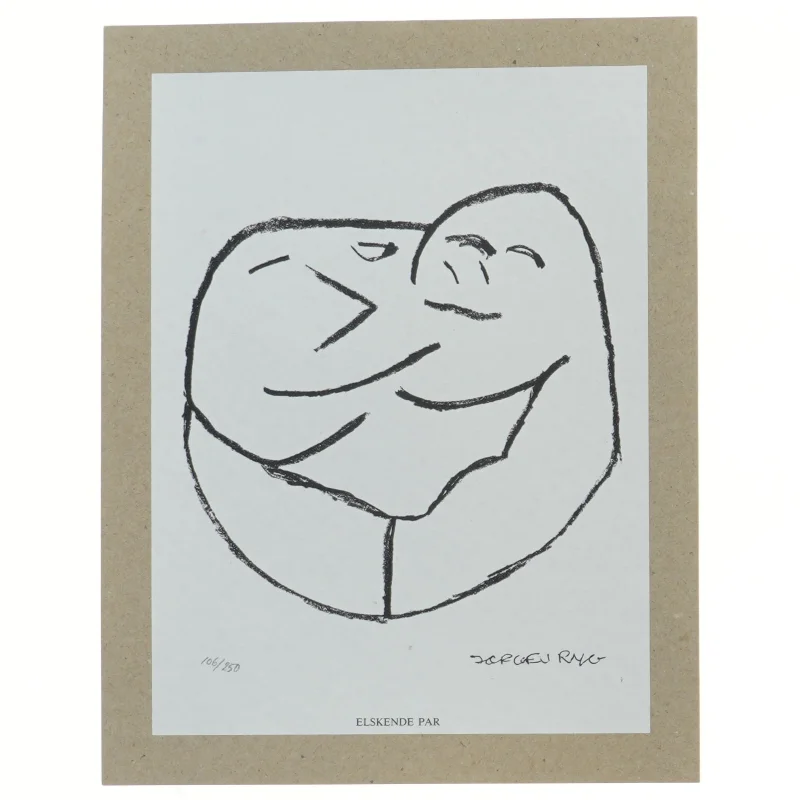 Sort-hvidt kunsttryk af elskende par fra Jørgen Ryg (str. 30,5x24 cm)