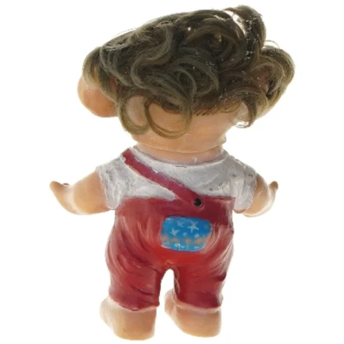 Vintage troldefigur med overalls (str. 18,5 cm)