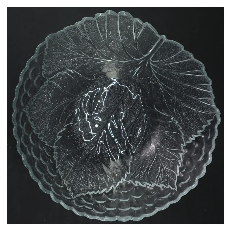 Glasskål med bladmønster (str. Ø 23 cm)