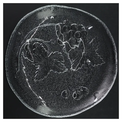 Glas fad med druemønster (str. Ø 24 cm)