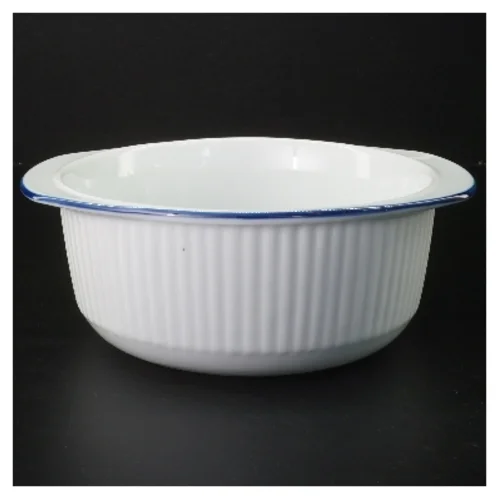 Rund hvid skål med blå kant (str. Ø 18,5 cm)