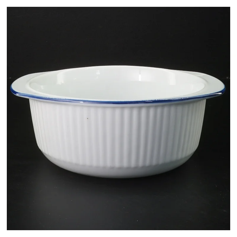 Rund hvid skål med blå kant (str. Ø 18,5 cm)
