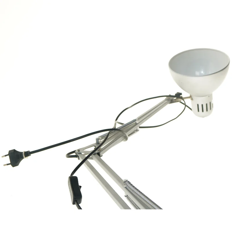 Hvid/metallic arkitektlampe med justerbar arm (str. 80 cm)
