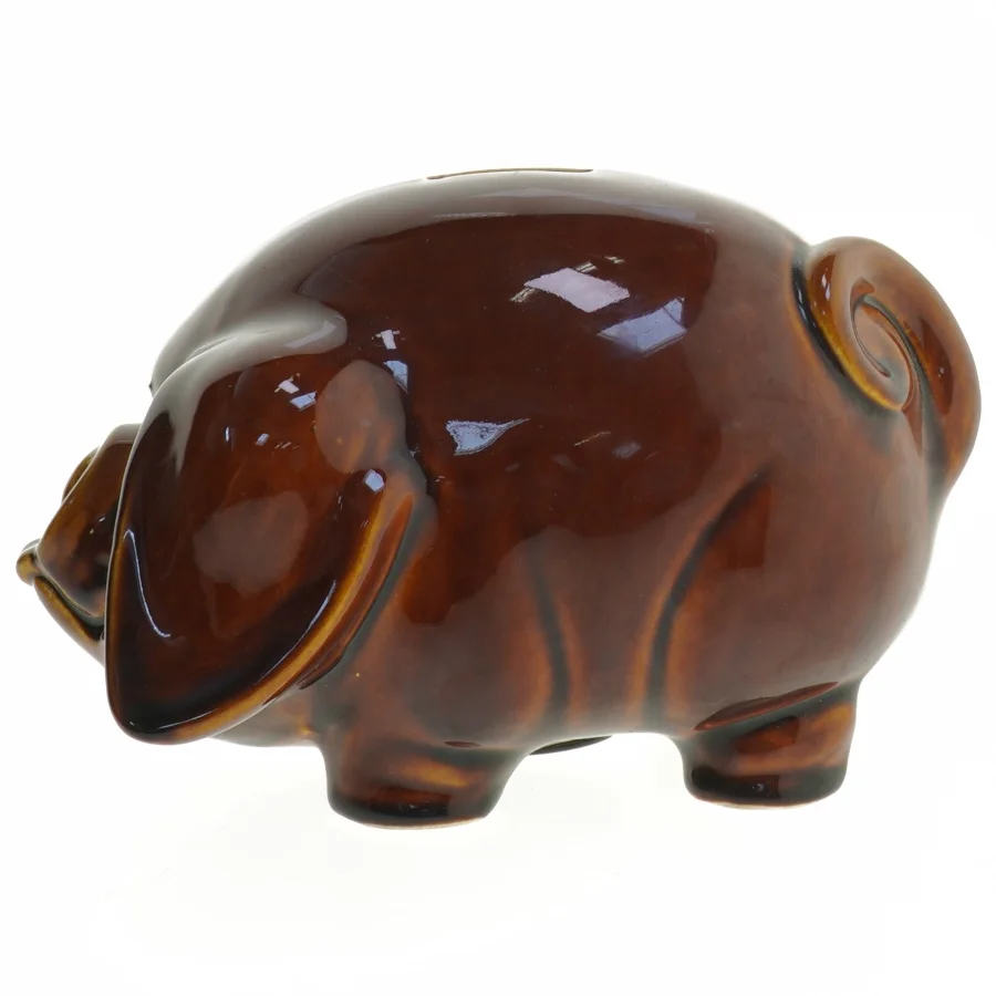 Keramisk sparegris i brun (str. 21 cm)