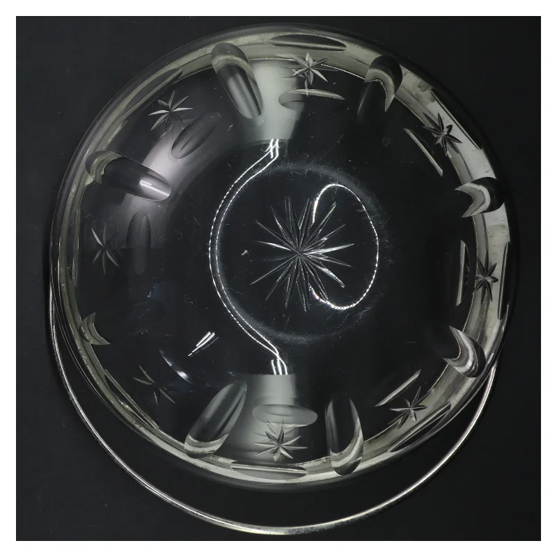 Antik Glasskål med metalkant og håndtag (str. Ø 18,5 cm)