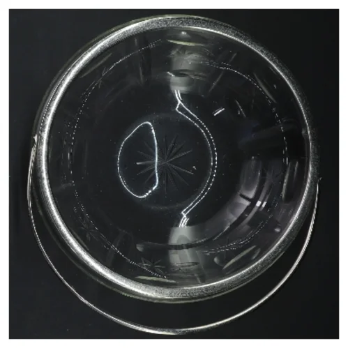 Antik Glasskål med metalkant og håndtag (str. Ø 18,5 cm)