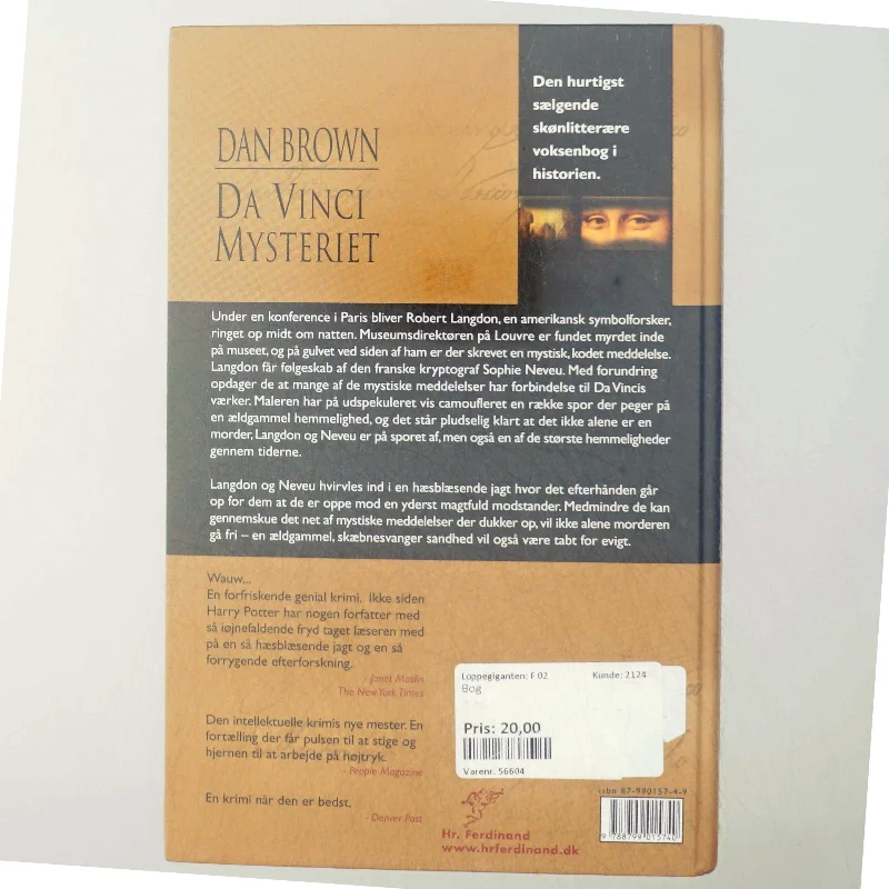 Da Vinci Mysteriet af Dan Brown (Bog)