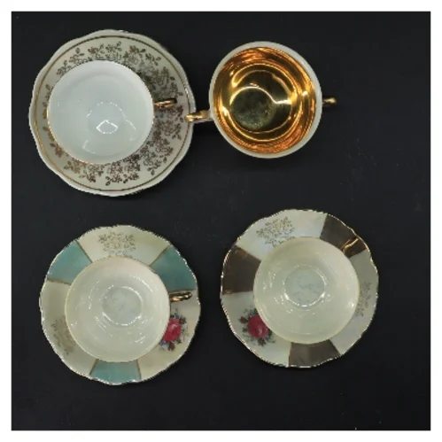5 smukke Vintage porcelænskopper og underkopper sæt (str. 5 stk Ø 7,5 & 12 cm)