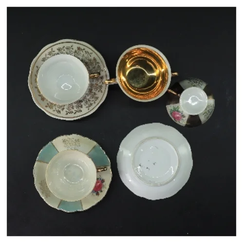 5 smukke Vintage porcelænskopper og underkopper sæt (str. 5 stk Ø 7,5 & 12 cm)