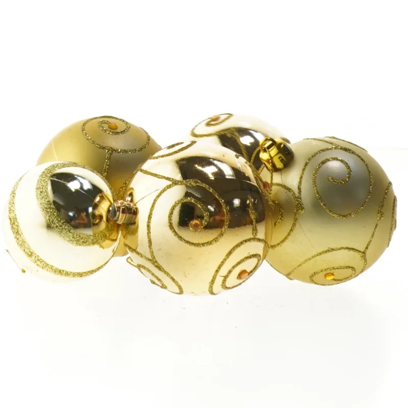 Guld juletræskugler, 5 styk (str. 5 styk)