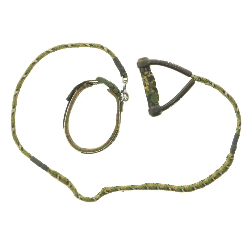 Hundehalsbånd og snor i camouflage (str. Diameter som på billedet ø 12 cm snøre længde 74 cm)