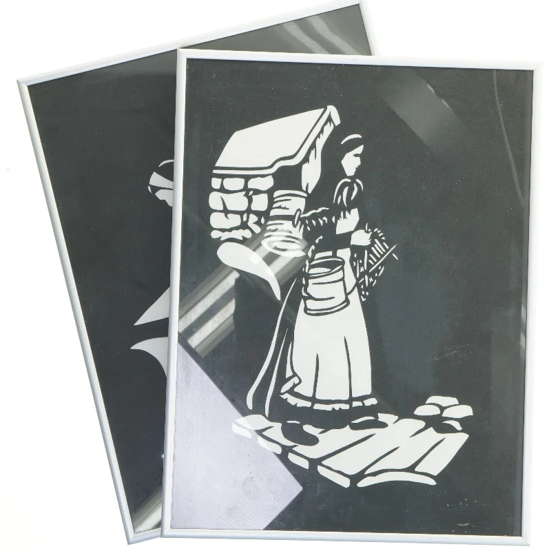 2 flotte udskåret billeder i rammer (str. 41x31 cm)