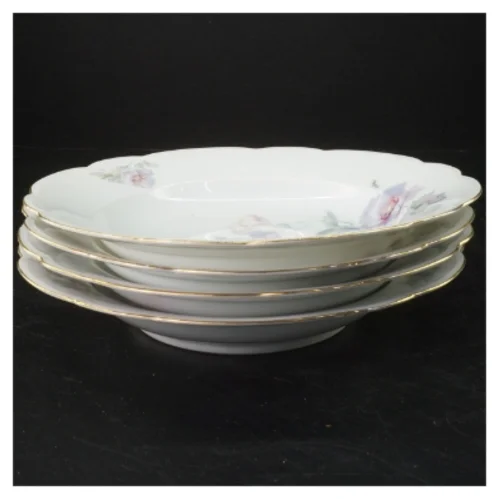 Sæt af 4 dybe tallerkener med blomsterdesign (str. Ø 25x3,5 cm)