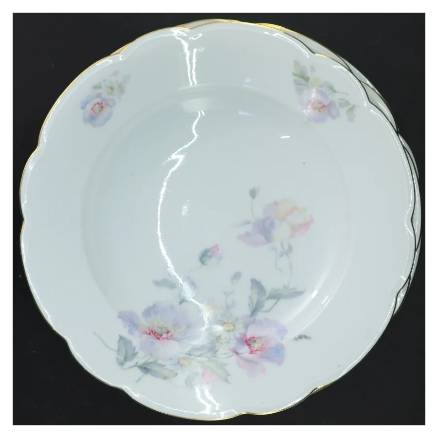 Sæt af 4 dybe tallerkener med blomsterdesign (str. Ø 25x3,5 cm)