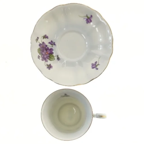 Smuk Tekop med underkop med blomsterdesign (str. Ø 14 og 7xØ 8 cm)