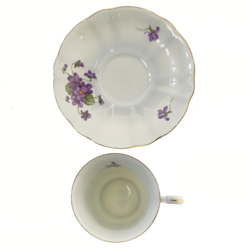 Smuk Tekop med underkop med blomsterdesign (str. Ø 14 og 7xØ 8 cm)