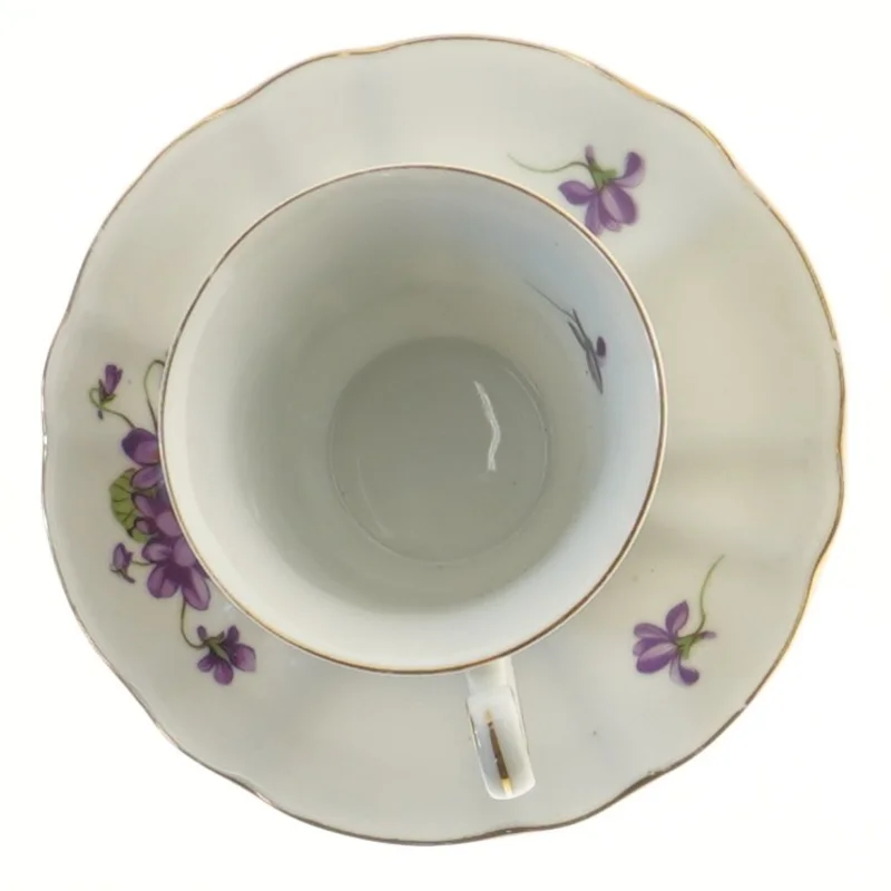 Smuk Tekop med underkop med blomsterdesign (str. Ø 14 og 7xØ 8 cm)