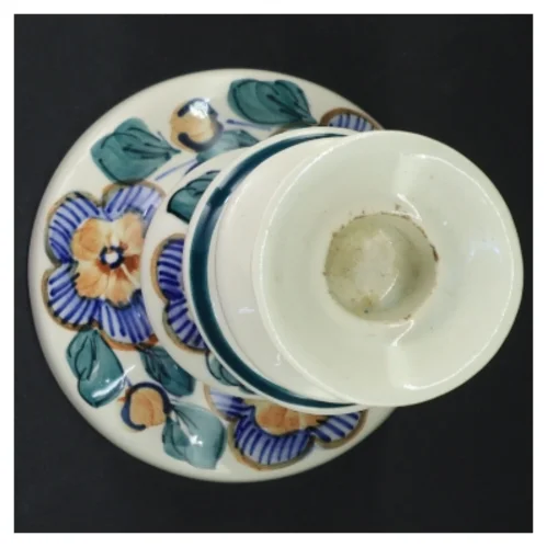 Porcelænslysestage med blomstermotiv (str. 25,5 x 13 cm)