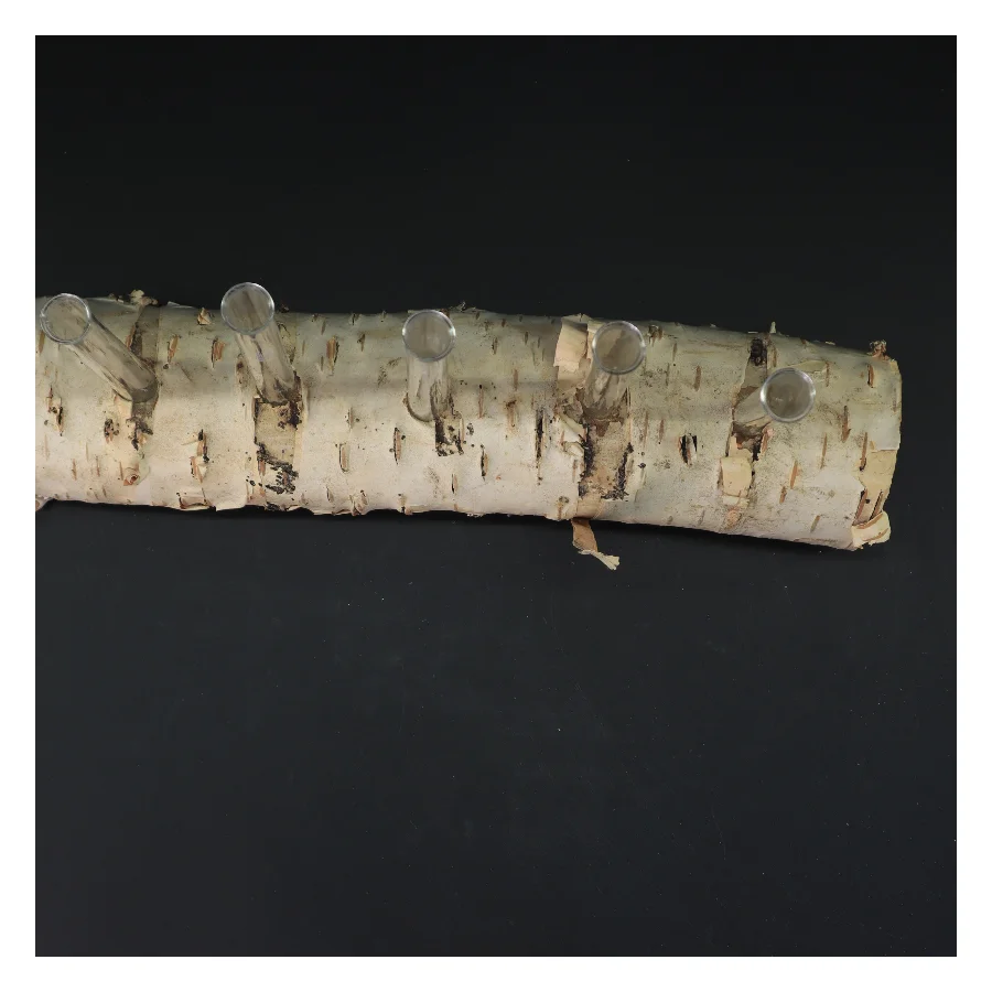 Unik blomsterholder i birketræ med reagensglas (str. 35x21 cm)