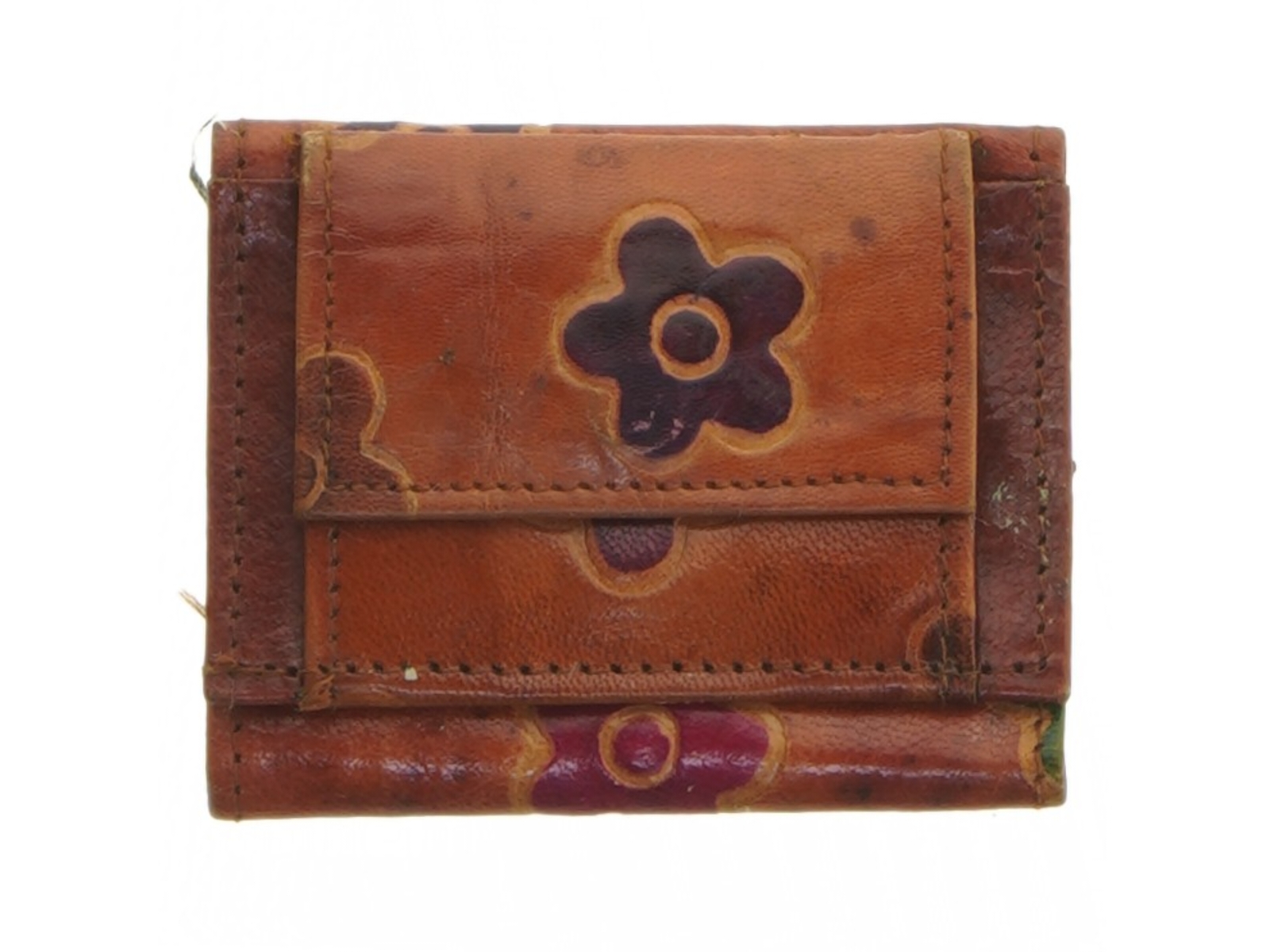 Lille læderpung med blomster (str. 9x7 cm)