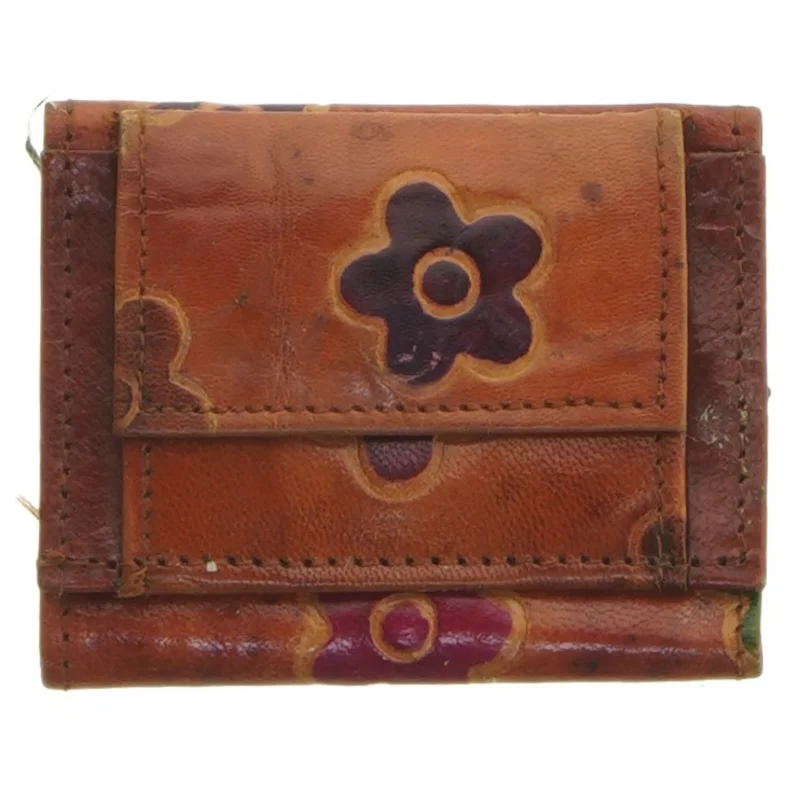 Lille læderpung med blomster (str. 9x7 cm)