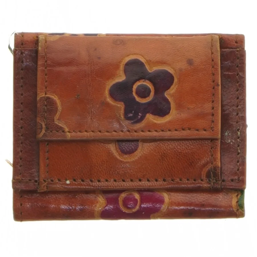Lille læderpung med blomster (str. 9x7 cm)