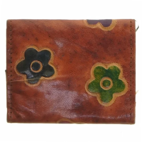 Lille læderpung med blomster (str. 9x7 cm)