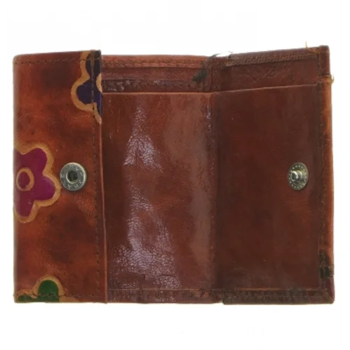 Lille læderpung med blomster (str. 9x7 cm)