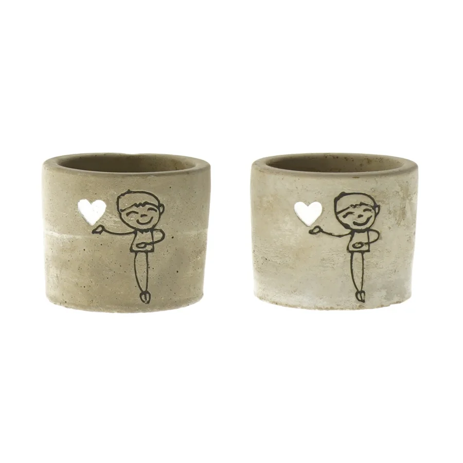 Beton fyrfadslys holdere med hjerte design (str. Ø 7,5x6 cm)
