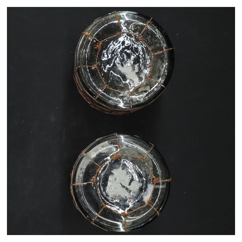 To Rustikke glaskrukker med net (str. 10x8 cm)