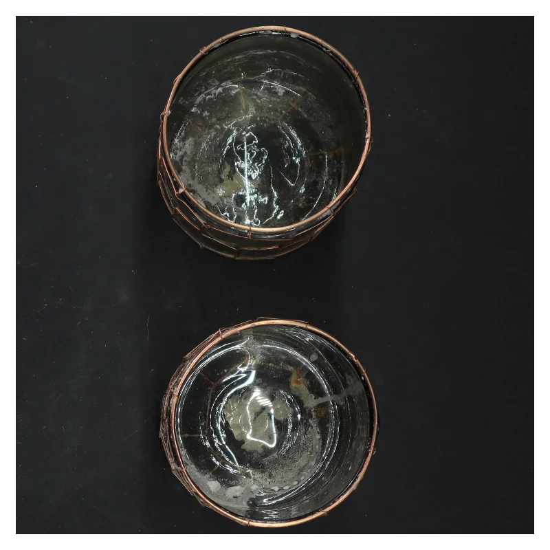 To Rustikke glaskrukker med net (str. 10x8 cm)