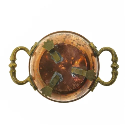 Kobberskål med håndtag og ben (str. Ø 12,5 cm)