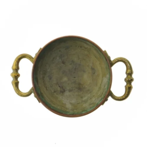 Kobberskål med håndtag og ben (str. Ø 12,5 cm)