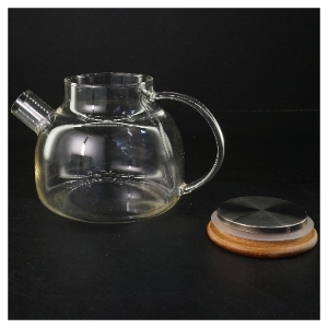 Glas tekande med træ låg (str. 22x12 cm)