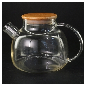 Glas tekande med træ låg (str. 22x12 cm)