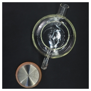 Glas tekande med træ låg (str. 22x12 cm)