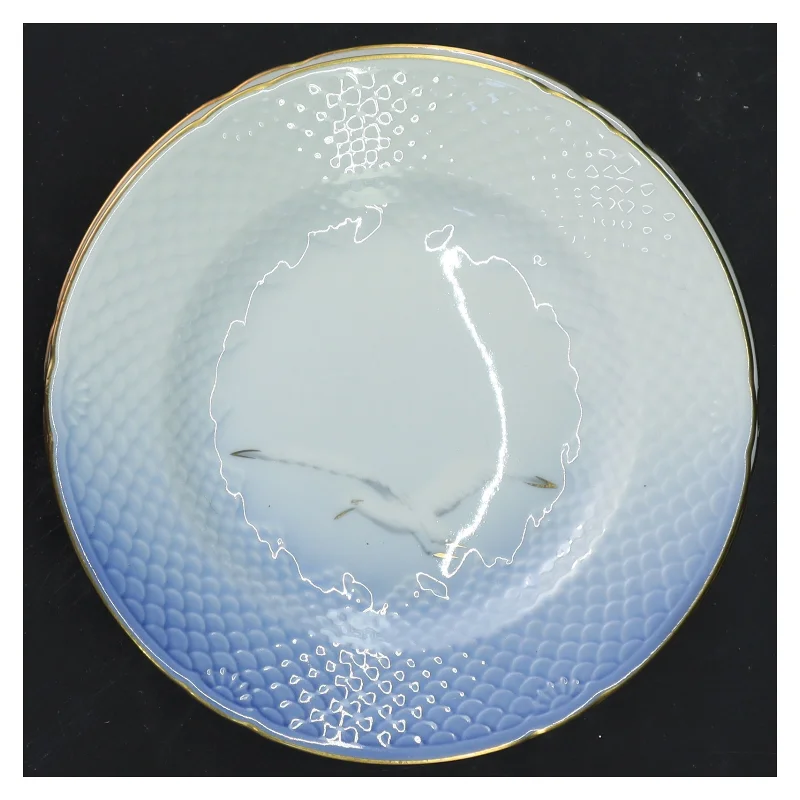 Mågestellet Sæt med seks porcelæns tallerkener med guldkant fra B&G (str. Ø 16 cm)