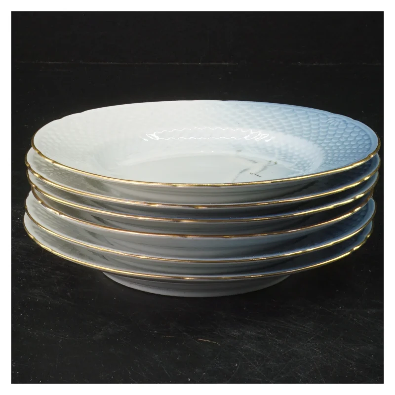 Mågestellet Sæt med seks porcelæns tallerkener med guldkant fra B&G (str. Ø 16 cm)