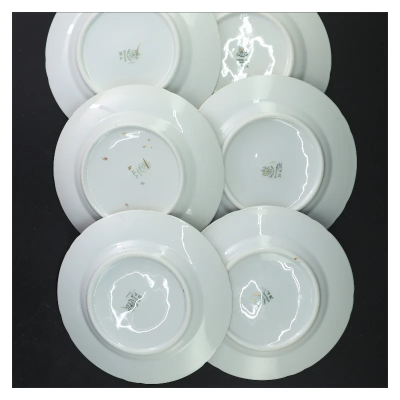 Mågestellet Sæt med seks porcelæns tallerkener med guldkant fra B&G (str. Ø 16 cm)