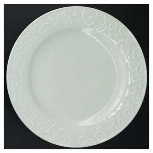 Hvide middagstallerkener med dekorativ kant (str. Diameter 26 cm)