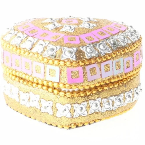 Dekoreret hjerteformet skrin/æske (str. 6x5,5 cm)