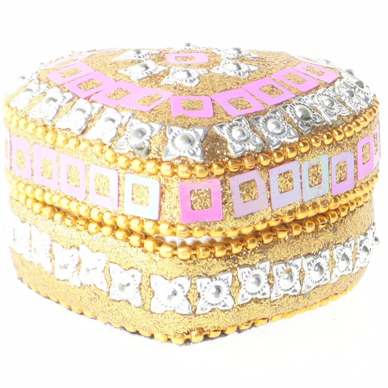 Dekoreret hjerteformet skrin/æske (str. 6x5,5 cm)